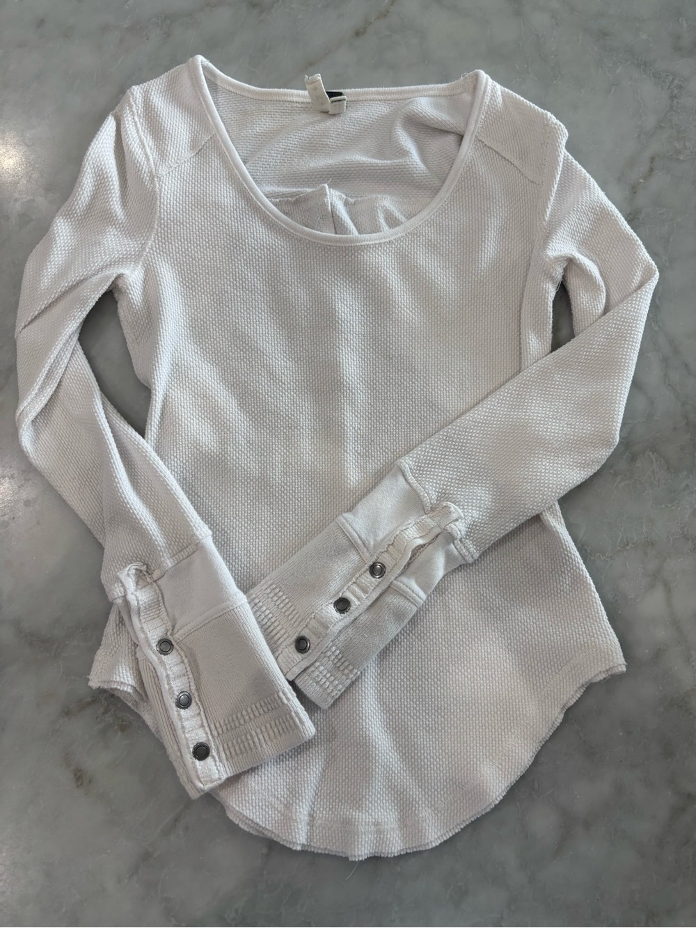 We The Free Cream Waffle Scoop Neck Long Sleeve Top with Button Cuffs